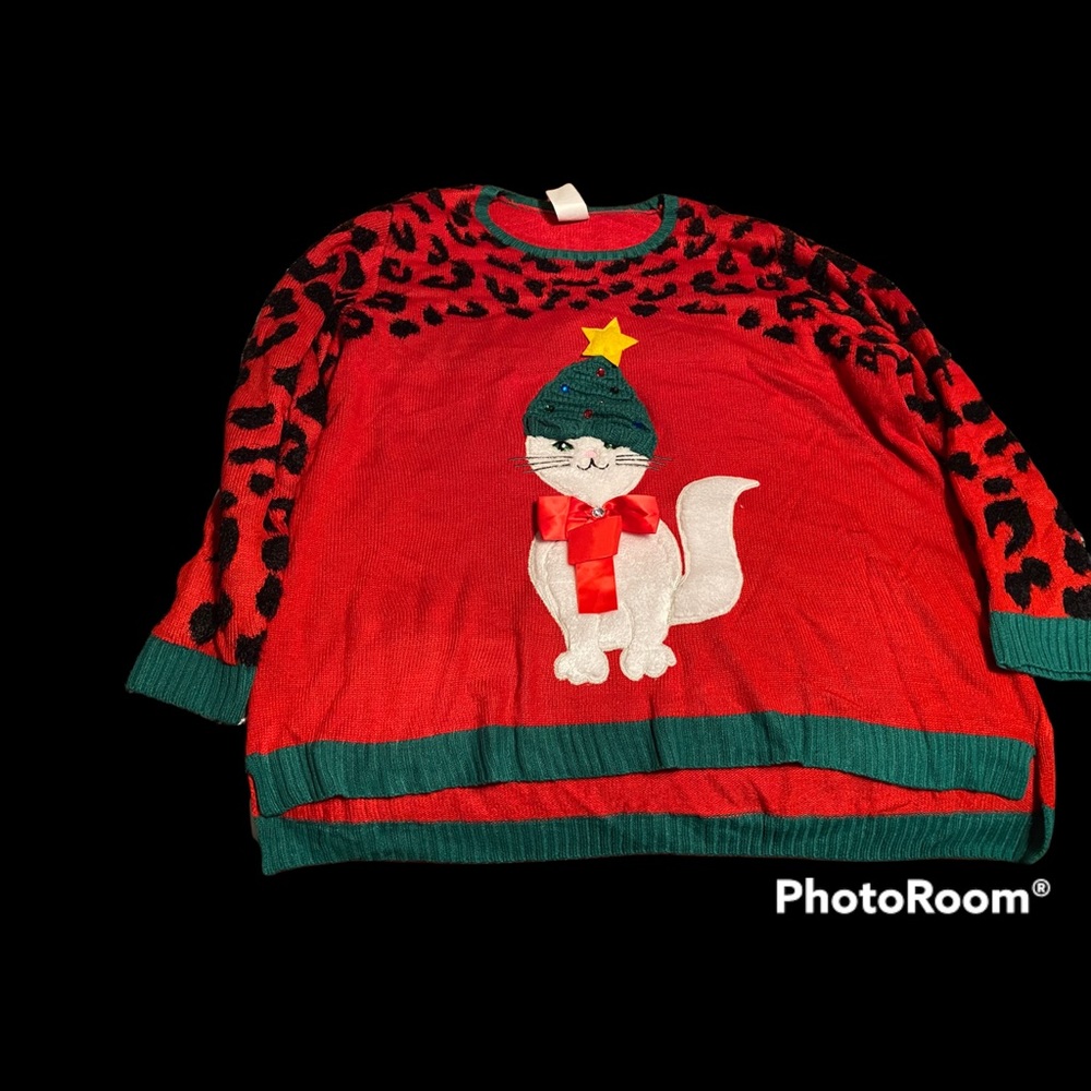 NWOT 3X Christmas cute cat ugly holiday plus size sweater